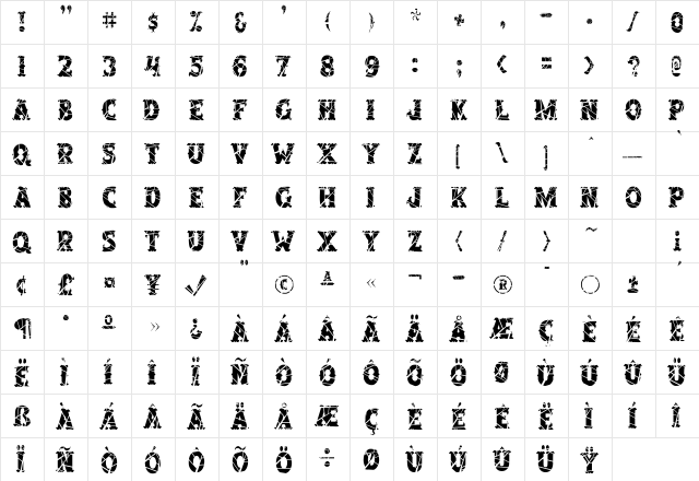 SalloonCracked Regular  glyph index