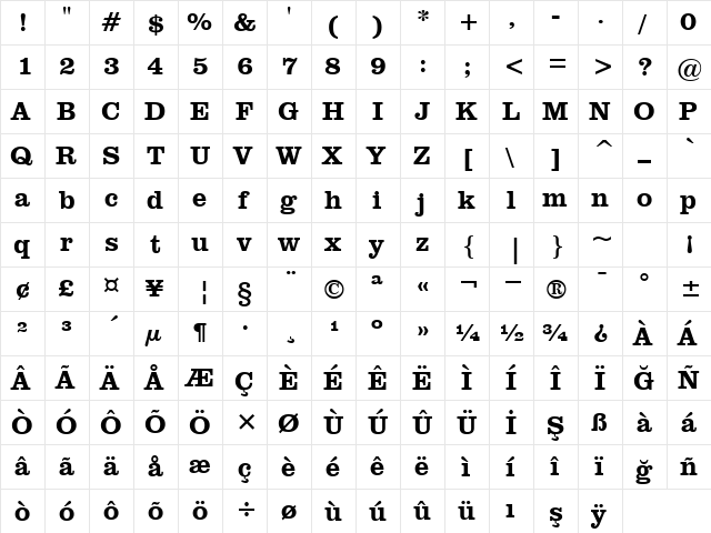 00705 Regular  glyph index