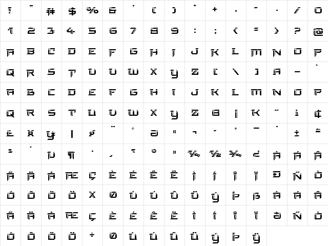 Final Front Laser Regular  glyph index