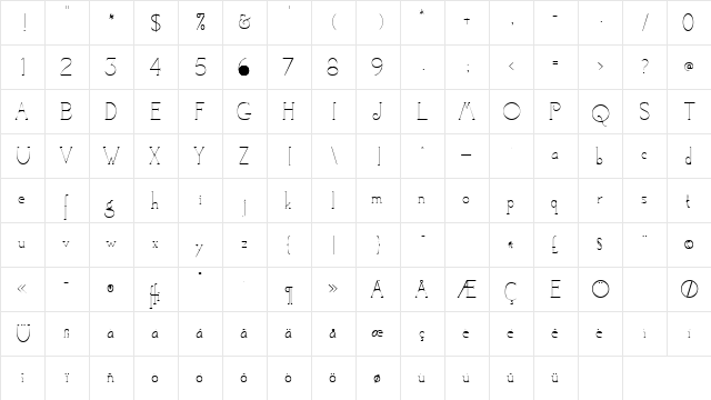 Tequila 1 Regular  glyph index