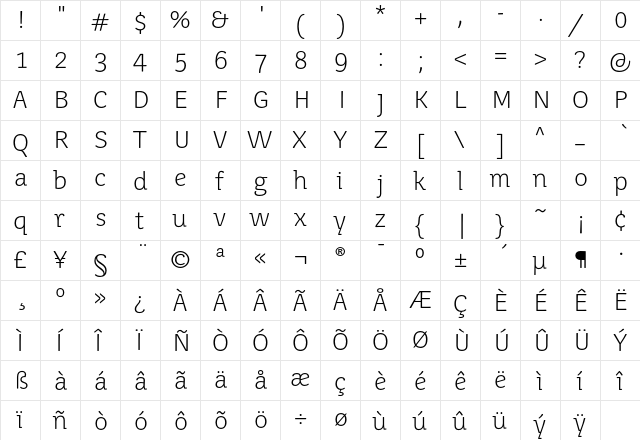 Juvenis Light Light  glyph index