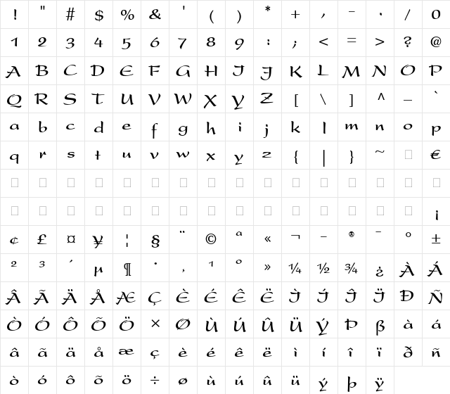 Present LT Bold  glyph index