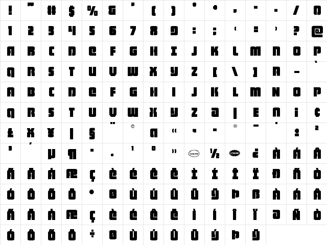 Heavy Falcon Regular  glyph index