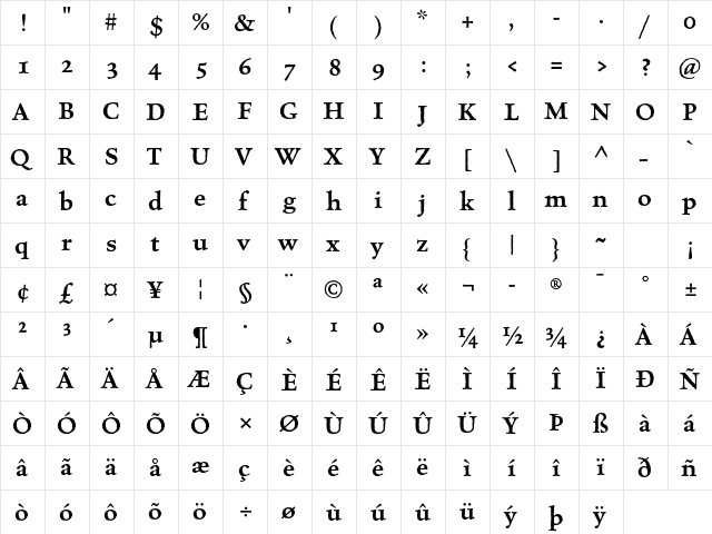 Celestia Antiqua Std Semibold  glyph index