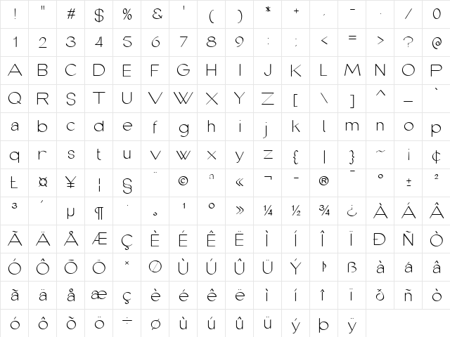 cofley thin  glyph index