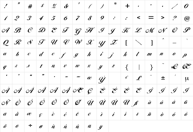Isolde Regular  glyph index
