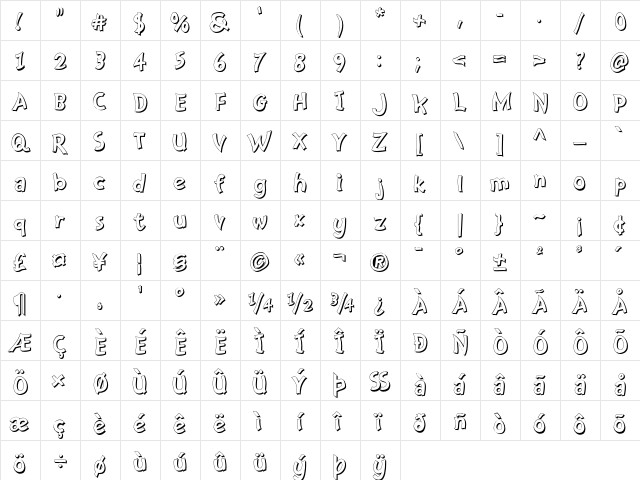 Nanumunga Shadow Shadow  glyph index