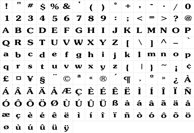 Souvenir-Light-Bold Wd Regular  glyph index