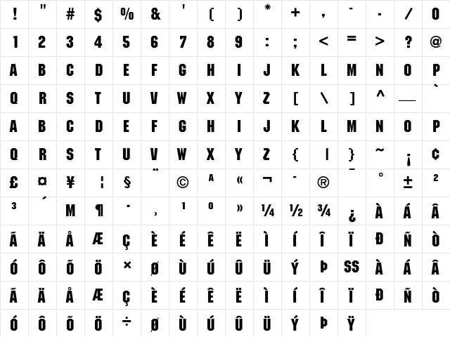 ITC Machine Medium  glyph index