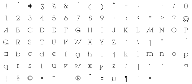 LugaExtraLightAdC Regular  glyph index