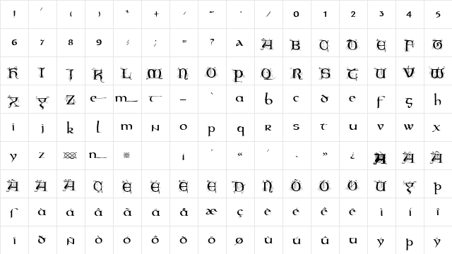 Odilia Regular  glyph index