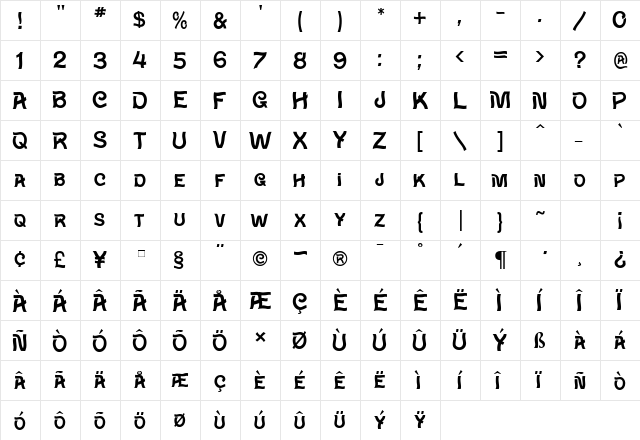 Waverly MF Regular  glyph index