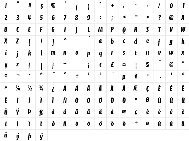 Calcite Pro Bold  glyph index