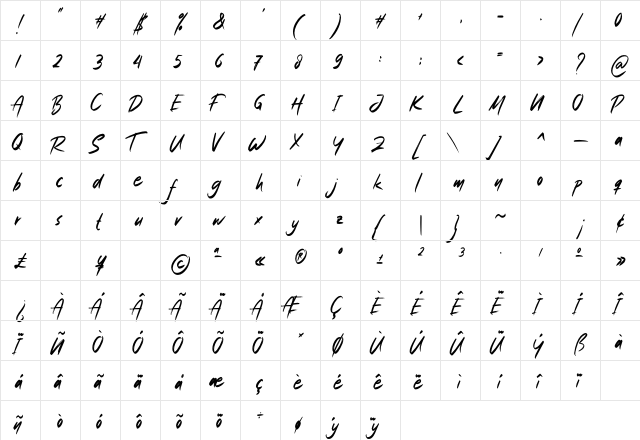 Bright Lantern Regular  glyph index
