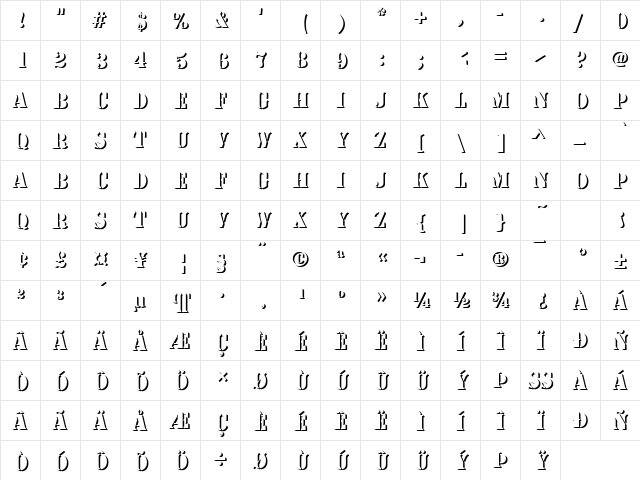 StencilOnlShaD Regular  glyph index