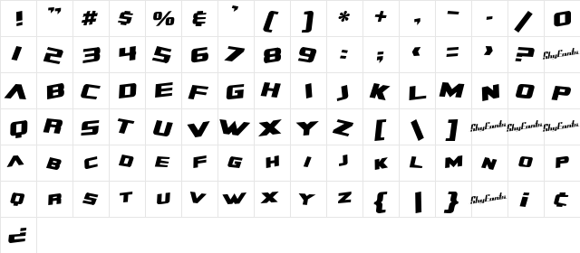 SF Zero Gravity Bold Italic  glyph index