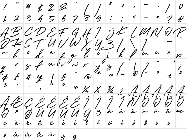 sister slimes font Regular  glyph index