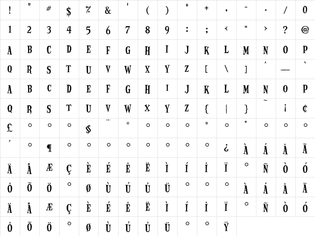 HouseofDeath Regular  glyph index