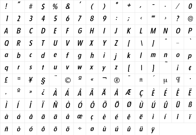 Florida-MediumIta Regular  glyph index