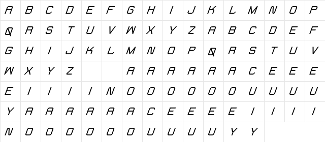 Fearcheer Demo Italic  glyph index