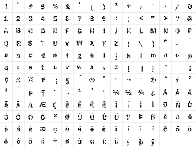 DTCFunkyM04 Regular  glyph index
