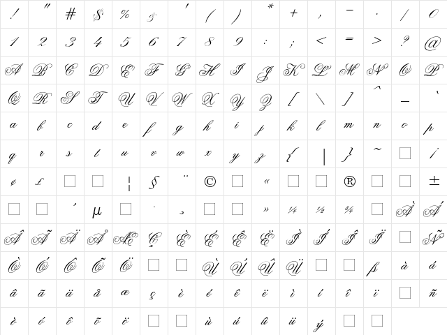 La Jolla ES Regular  glyph index