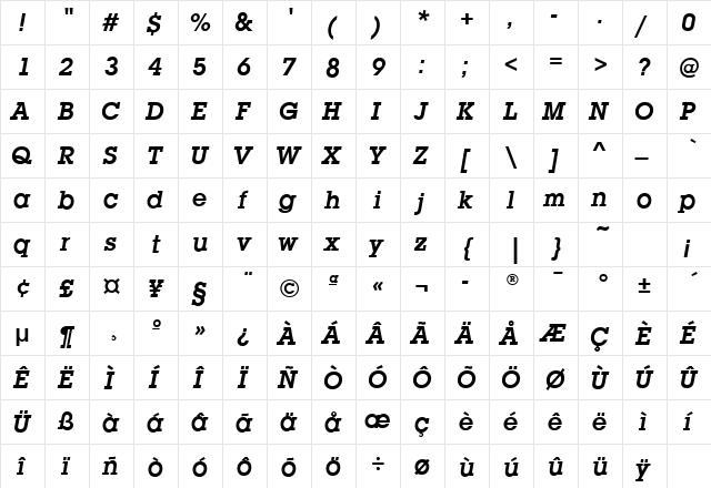 LubalinGraphITCTT Bold  glyph index