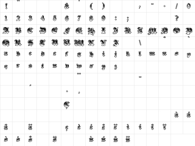 Gothik Steel Regular  glyph index