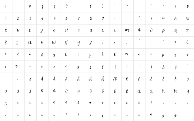 ArtLove Regular  glyph index