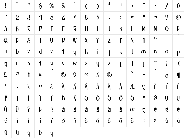 P22Escher Regular  glyph index