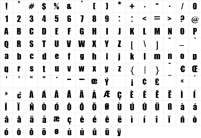 Figaro Regular  glyph index