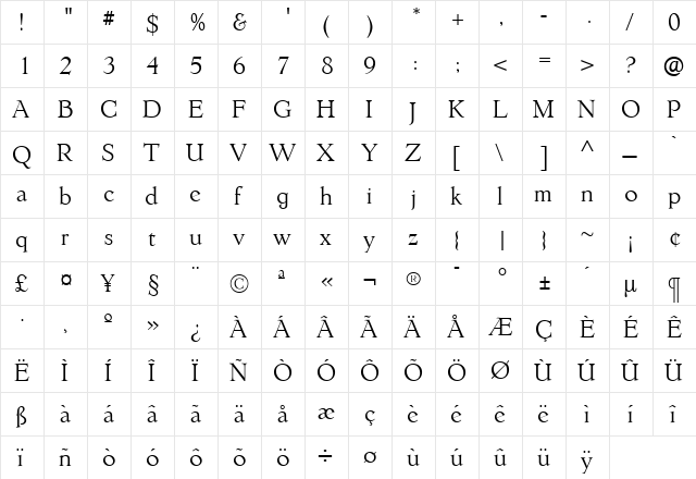ErasmusLight Regular  glyph index