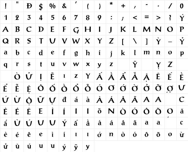 PostAntiqua Bold  glyph index