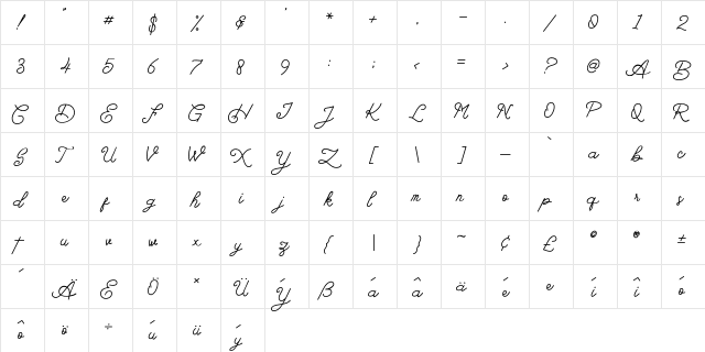 Barlingtton Regular  glyph index
