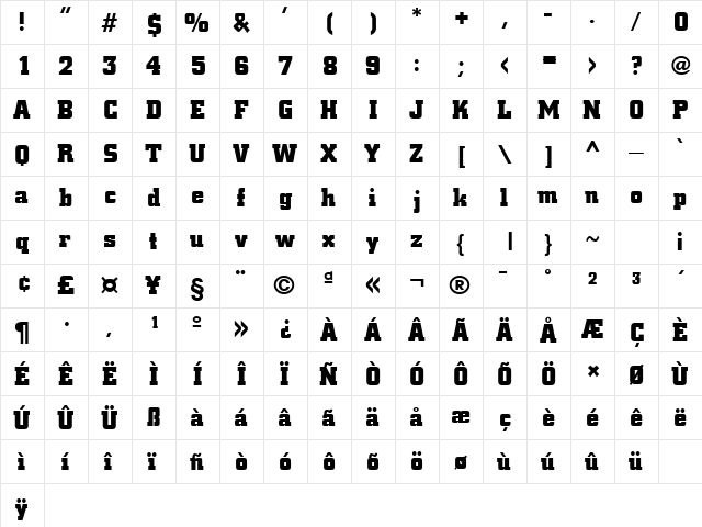 City Bold  glyph index