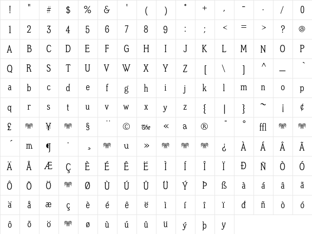 MeyerTwo Condensed  glyph index