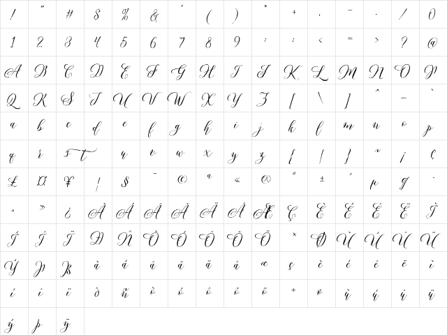 Moonfrost Regular  glyph index