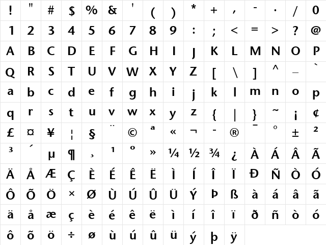 StoneSansSemibold Regular  glyph index