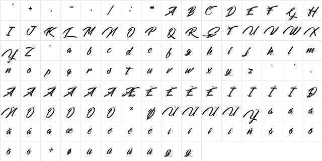 Weekend on the Mountains Regular  glyph index