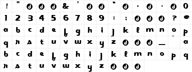 Silverjet Regular  glyph index