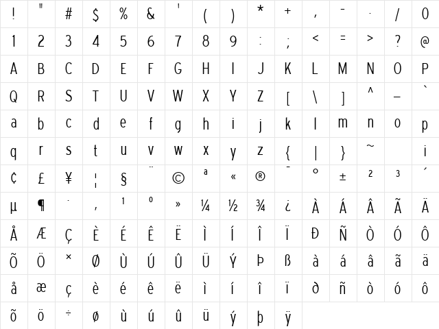Expressway Condensed Light  glyph index