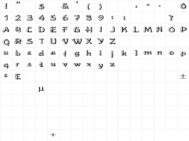 Boohoo 2 Regular  glyph index