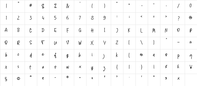 Estermoon Regular  glyph index