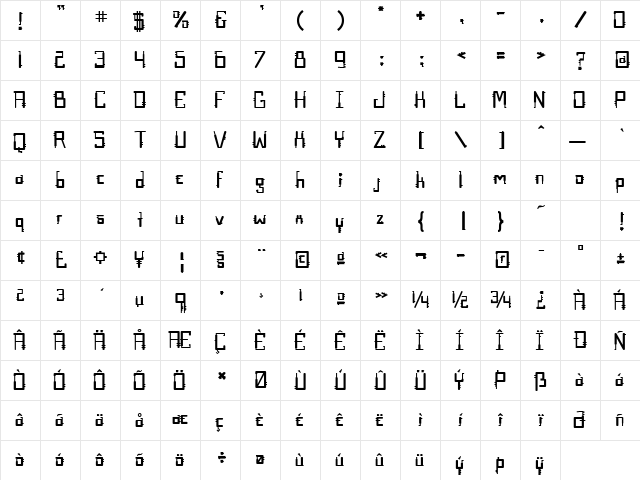 Mechanizm Regular  glyph index