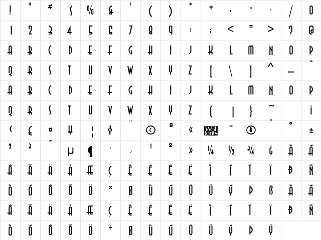 Anastasia Regular  glyph index