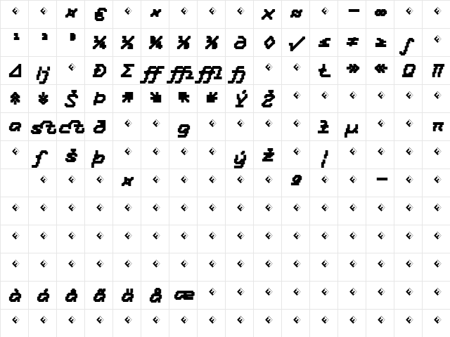 Tronic-BoldItalicExpert Regular  glyph index