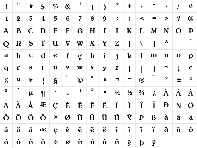 Belwe-Medium Medium  glyph index