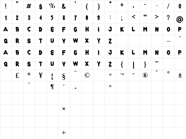 Histery Bold  glyph index