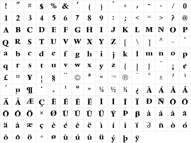 VendomeICG Bold  glyph index