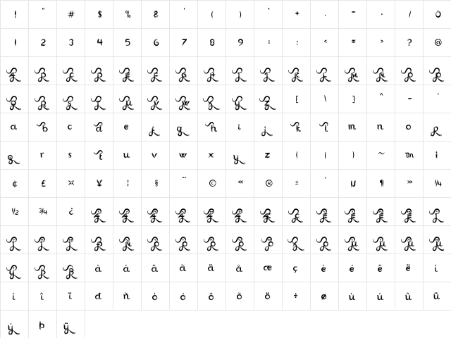 Amoodjy Personal Use Regular  glyph index